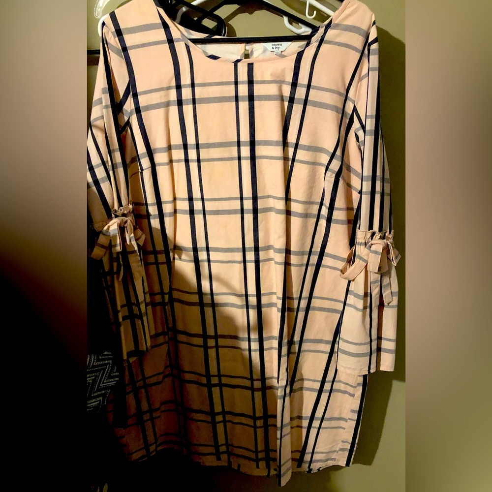 Light peach with stripes dress, bell sleeves